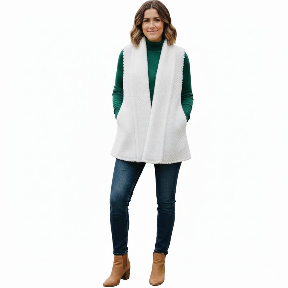Anthropologie Saturday Sunday Cozy Sherpa Faux Fur White Vest